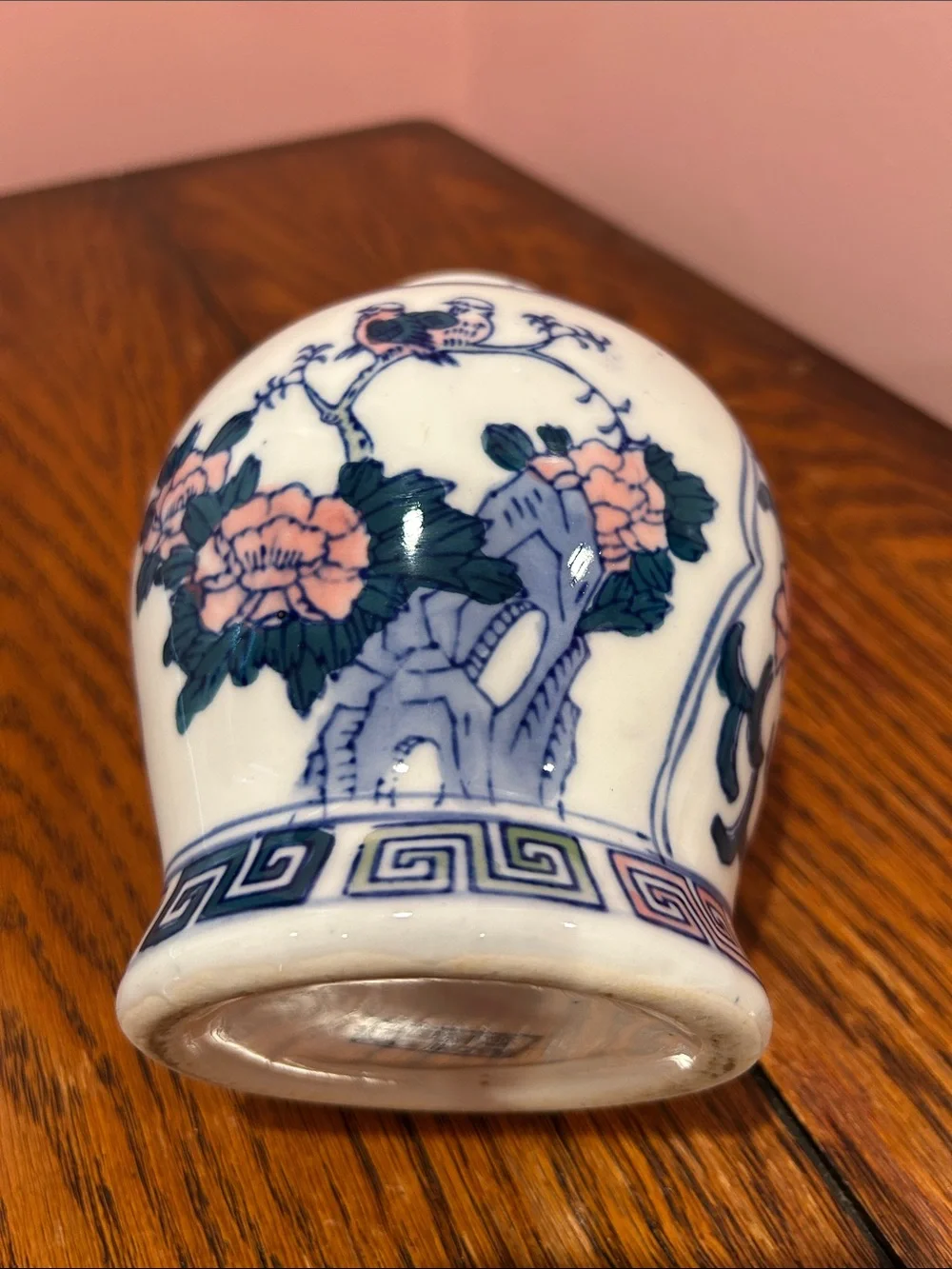 Hand-Painted Ceramic Vase - Blue and Pink Floral Design